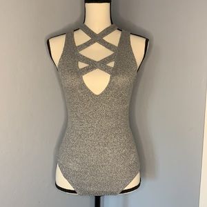 Express gray V neck body suit
